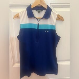 Lauren Ralph Lauren Zip Sleeveless Blue/White Top Size Medium